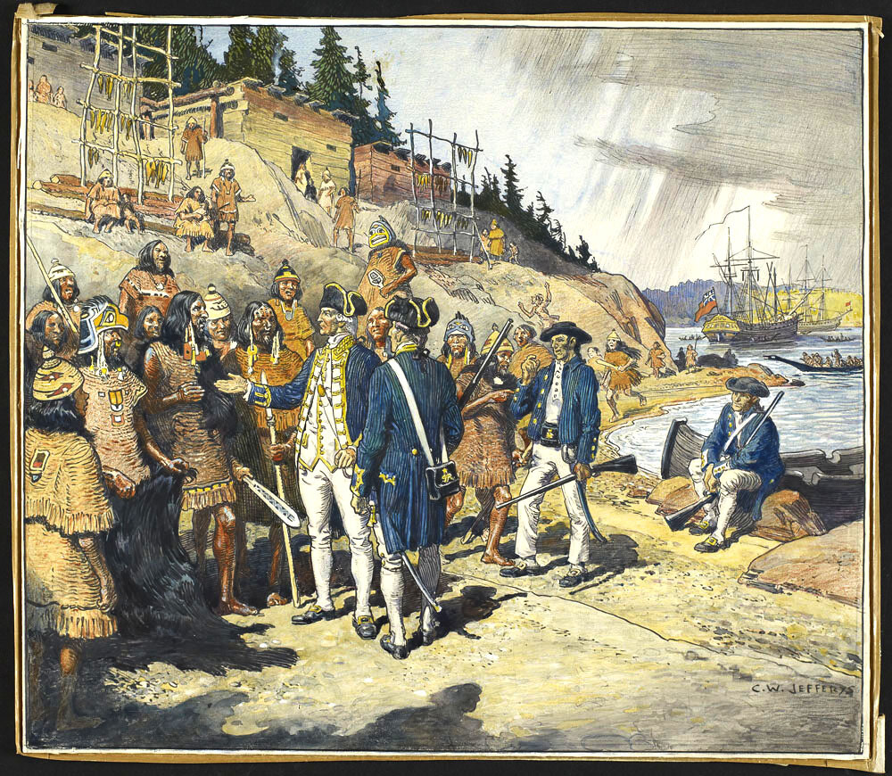 Captain Cook meets the West Coast Indians at Nootka, 1778.